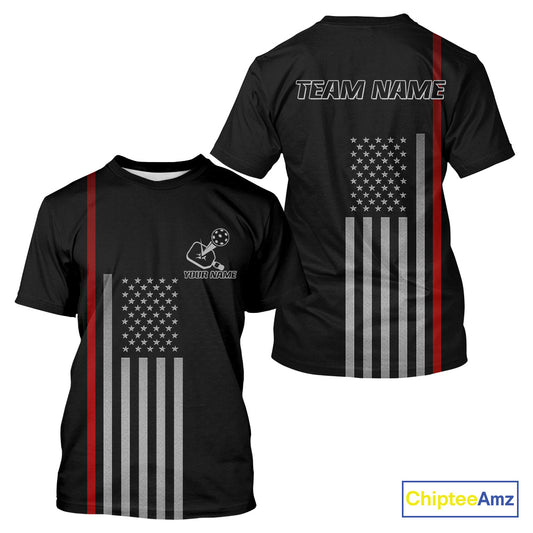 Custom Patriotic Pickleball T-Shirt For Men Personalized US Flag With Pickleball Lovers NYN1098