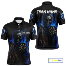 Load image into Gallery viewer, Custom Blue Flames Skeleton USA Flag Dart Men Polo Jerseys Patriotic Dart Team Shirt NYN1698