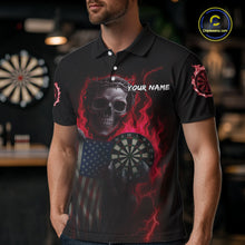 Load image into Gallery viewer, Custom Red Flames Skeleton USA Flag Dart Men Polo Jerseys Patriotic Dart Team Shirt NYN1699