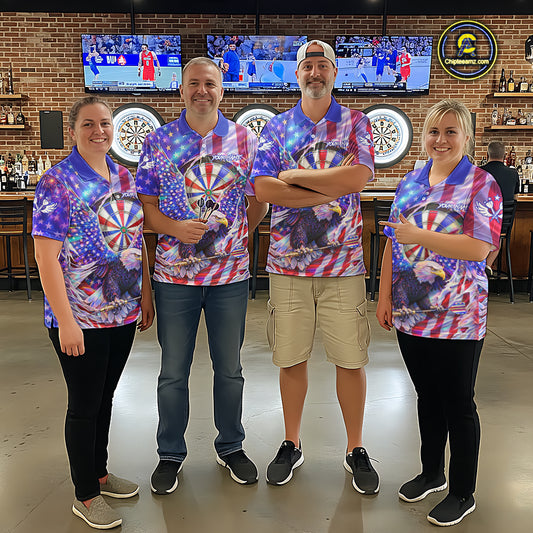 Funny Eagle Freedom Patriotic Darts Quarter-zip Shirt For Men Custom Holographic US Flag Dart Jerseys NYN2520