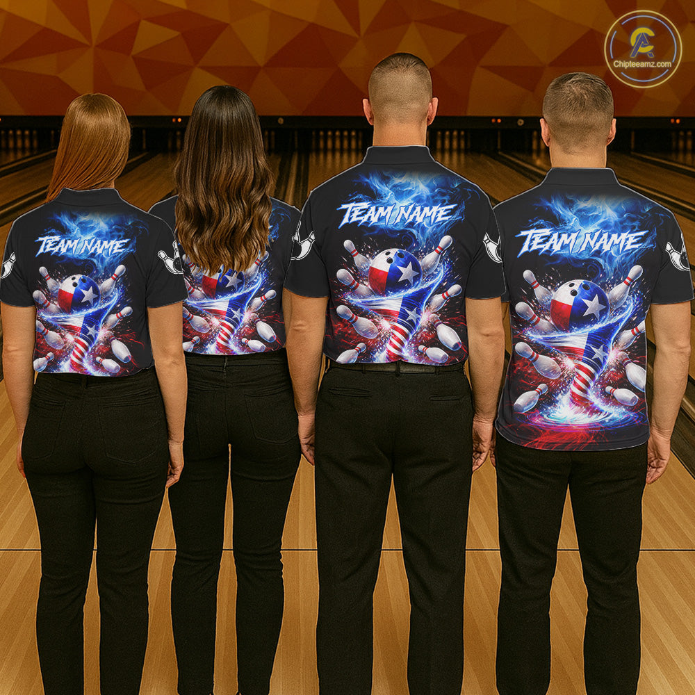 Personalized Fire Flame Texas Flag Tornado Bowling Team Shirts For Men Patriotic Bowling Gifts NYN2722