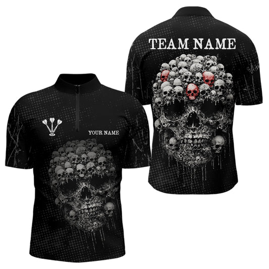 Personalized Skull Black Custom Darts Shirt Polo & 1/4 Zip For Men, Dart Team Shirts NYN0002