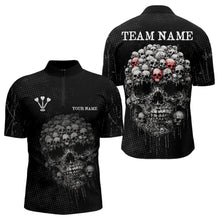 Load image into Gallery viewer, Personalized Skull Black Custom Darts Shirt Polo &amp; 1/4 Zip For Men, Dart Team Shirts NYN0002