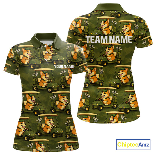 Funny Women Golf Polo Shirt Custom Brown And Green Golfing Dog Pattern Golf Clothing Shirts NYN2872