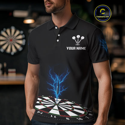 Men’s Darts Team Shirt Colorful Dartboard With Navy Thunder Lightning Dart Arrow NYN0301