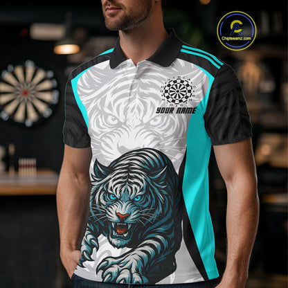 Men’s Darts Team Shirt Turquoise Tiger And Dartboard With Name Option NYN0307