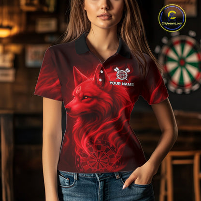 Red Flaming Wolf Dartboard Darts Shirt For Women - Custom Team Jersey For Players NYN0574
