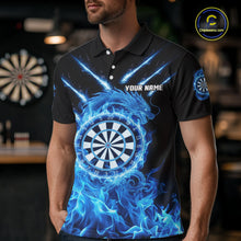 Load image into Gallery viewer, Custom Lightning Dragon Blue Flames Dartboard Dart Men Polo Jerseys Dart Team Shirt NYN1701