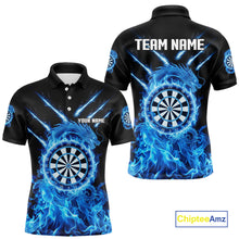 Load image into Gallery viewer, Custom Lightning Dragon Blue Flames Dartboard Dart Men Polo Jerseys Dart Team Shirt NYN1701