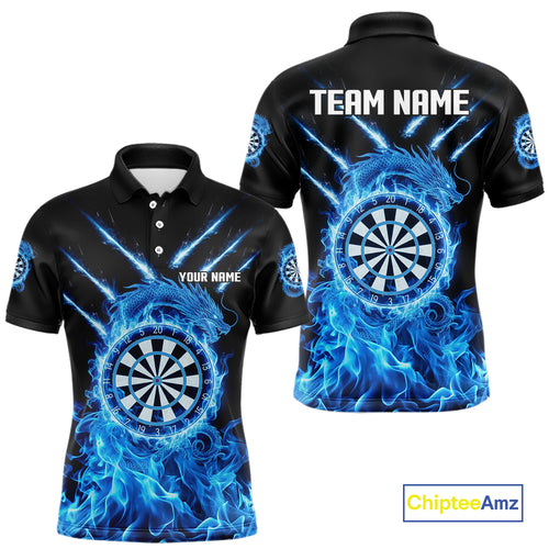 Custom Lightning Dragon Blue Flames Dartboard Dart Men Polo Jerseys Dart Team Shirt NYN1701