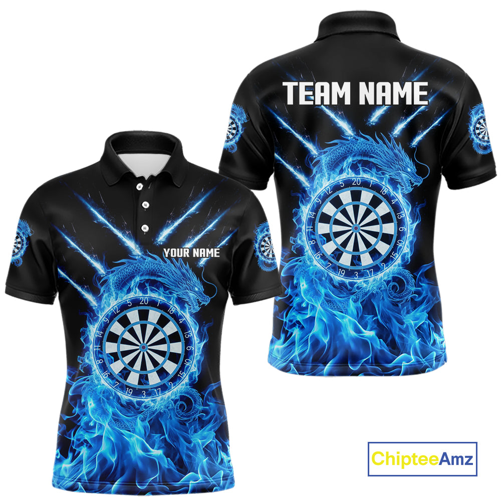 Custom Lightning Dragon Blue Flames Dartboard Dart Men Polo Jerseys Dart Team Shirt NYN1701