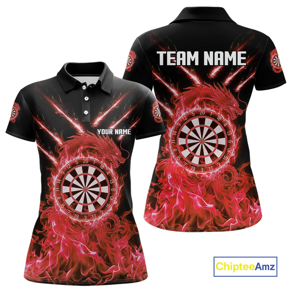 Custom Lightning Dragon Red Flames Dartboard Dart Women Polo Jerseys Dart Team Shirt NYN1702