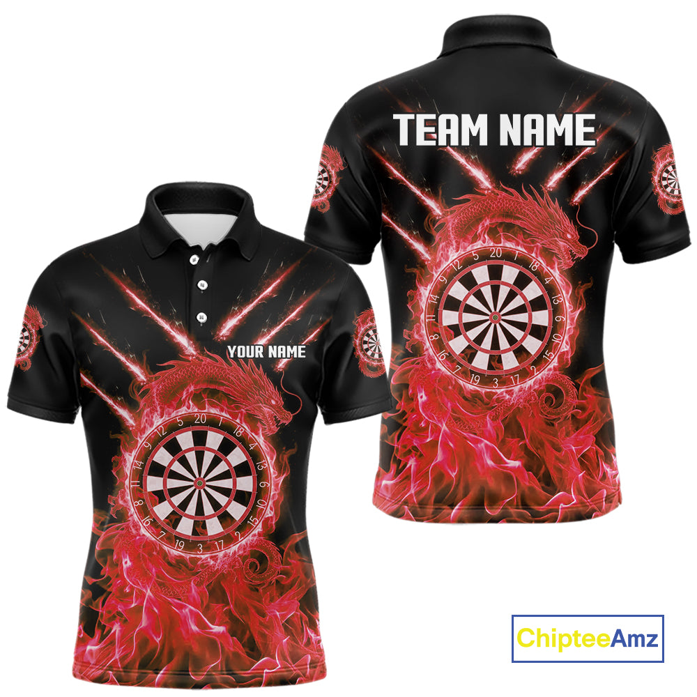 Custom Lightning Dragon Red Flames Dartboard Dart Men Polo Jerseys Dart Team Shirt NYN1702