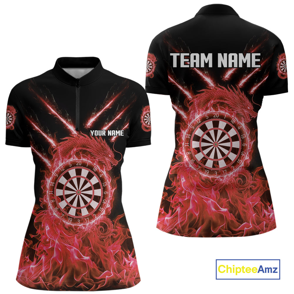 Custom Lightning Dragon Red Flames Dartboard Dart Women Quarter-Zip Jerseys Dart Team Shirt NYN1702