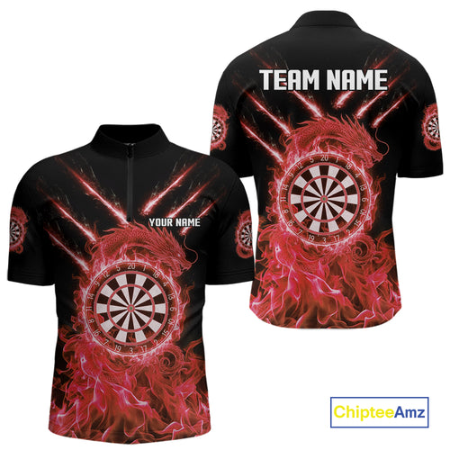 Custom Lightning Dragon Pink Flames Dartboard Dart Men Quarter-Zip Jerseys Dart Team Shirt NYN1703