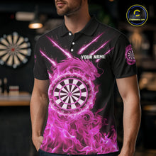 Load image into Gallery viewer, Custom Lightning Dragon Pink Flames Dartboard Dart Men Polo Jerseys Dart Team Shirt NYN1703