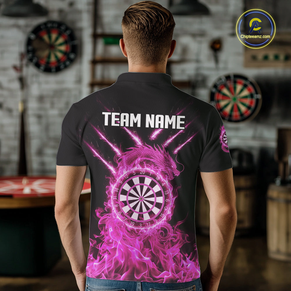 Custom Lightning Dragon Pink Flames Dartboard Dart Men Polo Jerseys Dart Team Shirt NYN1703