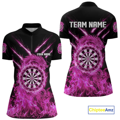 Custom Lightning Dragon Pink Flames Dartboard Dart Women Quarter-Zip Jerseys Dart Team Shirt NYN1703