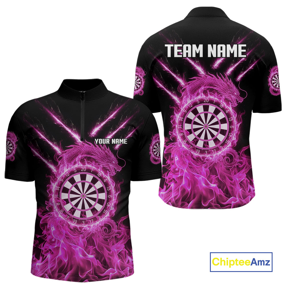 Custom Lightning Dragon Pink Flames Dartboard Dart Men Quarter-Zip Jerseys Dart Team Shirt NYN1703