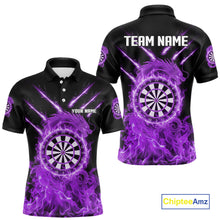 Load image into Gallery viewer, Custom Lightning Dragon Purple Flames Dartboard Dart Men Polo Jerseys Dart Team Shirt NYN1704