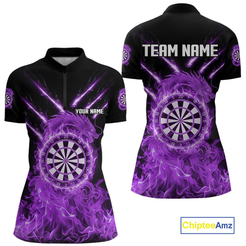 Custom Lightning Dragon Purple Flames Dartboard Dart Women Quarter-Zip Jerseys Dart Team Shirt NYN1704