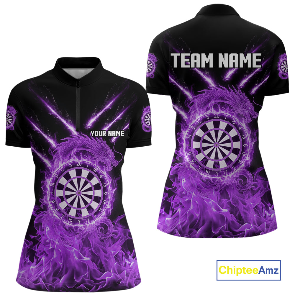 Custom Lightning Dragon Purple Flames Dartboard Dart Women Quarter-Zip Jerseys Dart Team Shirt NYN1704