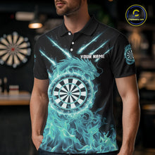 Load image into Gallery viewer, Custom Lightning Dragon Turquoise Flames Dartboard Dart Men Polo Jerseys Dart Team Shirt NYN1705