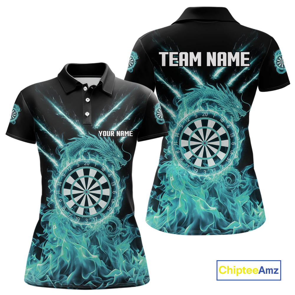Custom Lightning Dragon Turquoise Flames Dartboard Dart Women Polo Jerseys Dart Team Shirt NYN1705