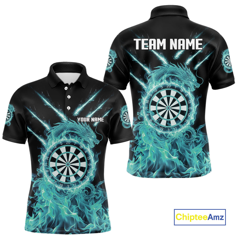 Custom Lightning Dragon Turquoise Flames Dartboard Dart Men Polo Jerseys Dart Team Shirt NYN1705