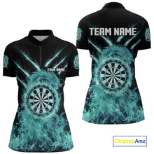 Load image into Gallery viewer, Custom Lightning Dragon Turquoise Flames Dartboard Dart Women Quarter-Zip Jerseys Dart Team Shirt NYN1705
