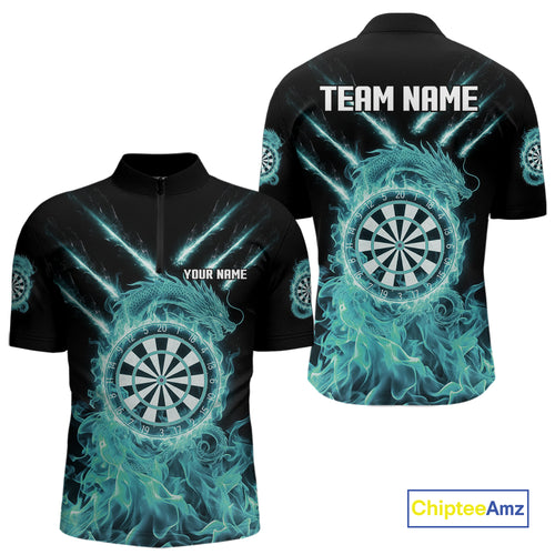 Custom Lightning Dragon Turquoise Flames Dartboard Dart Men Quarter-Zip Jerseys Dart Team Shirt NYN1705