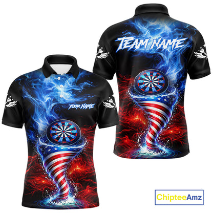 Blue & Red US Flag Dartboard Tornado Men Darts Polo Shirt Custom Patriotic Dart Team Jerseys NYN2524