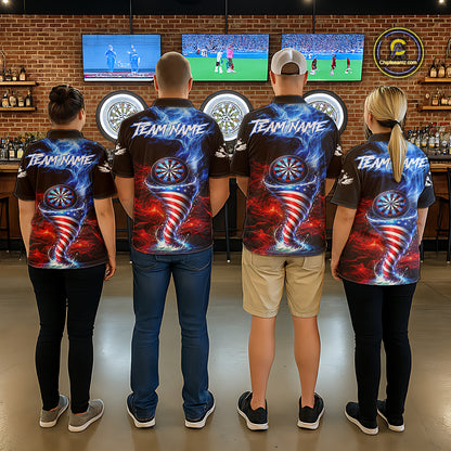Blue & Red US Flag Dartboard Tornado Men Darts Quarter-zip Shirt Custom Patriotic Dart Team Jerseys NYN2524