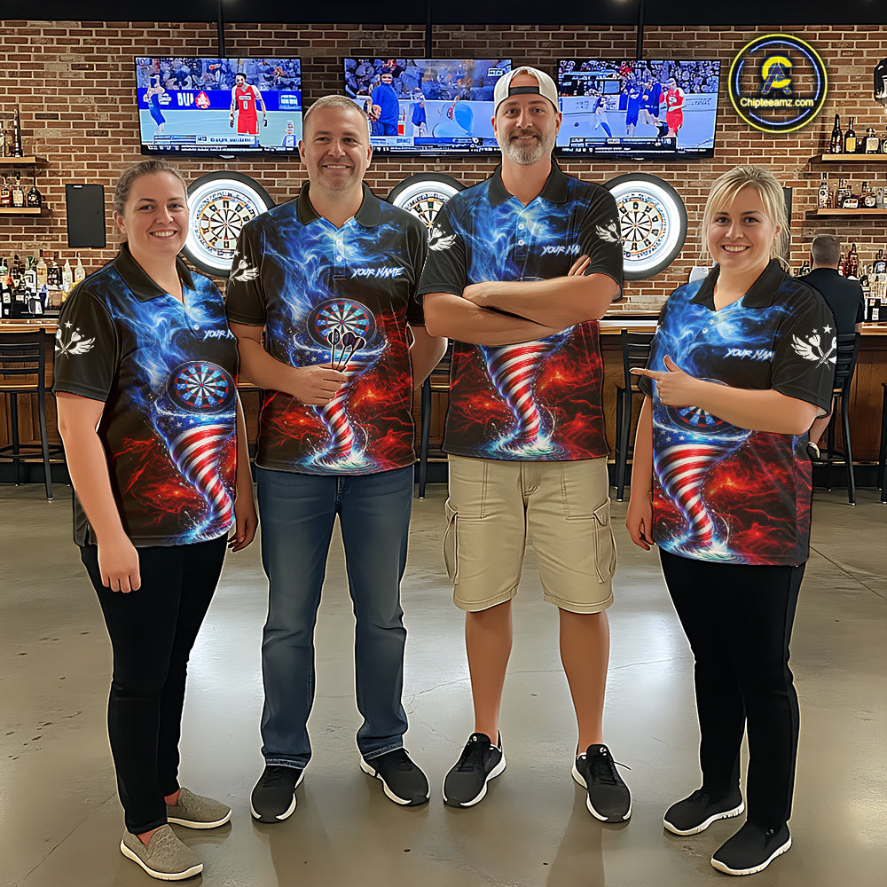 Blue & Red US Flag Dartboard Tornado Men Darts Quarter-zip Shirt Custom Patriotic Dart Team Jerseys NYN2524