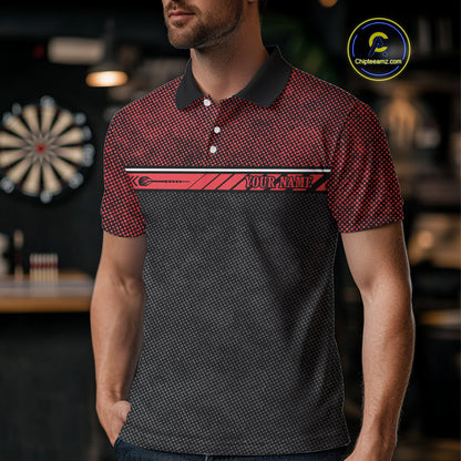 Men’s Custom Darts Shirt With Flaming Darts & Skulls And Crimson Halftone Pattern NYN0314