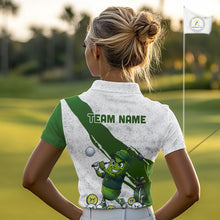Load image into Gallery viewer, Funny Pickle Womens Golf Polo Team Shirt Custom Green And White Grunge Clothing Golf Tops NYN3261