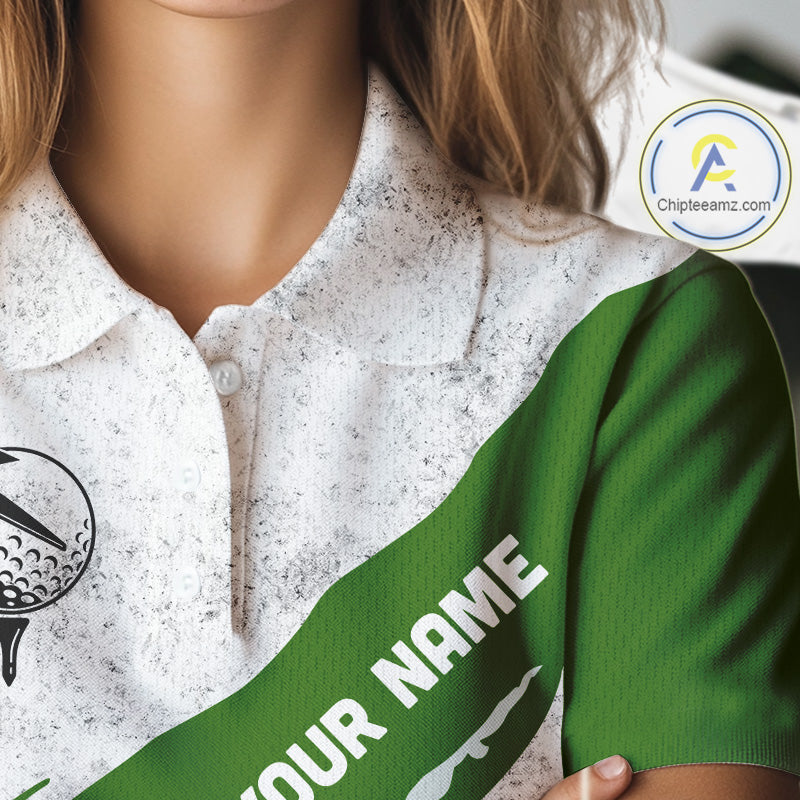 Funny Pickle Womens Golf Polo Team Shirt Custom Green And White Grunge Clothing Golf Tops NYN3261