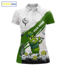 Load image into Gallery viewer, Funny Pickle Womens Golf Polo Team Shirt Custom Green And White Grunge Clothing Golf Tops NYN3261
