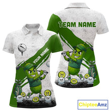 Load image into Gallery viewer, Funny Pickle Womens Golf Polo Team Shirt Custom Green And White Grunge Clothing Golf Tops NYN3261