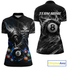Load image into Gallery viewer, Blue White Smokes Grim Reaper women's quarter zip billiard shirt custom pool team jersey, cue sports apparel
