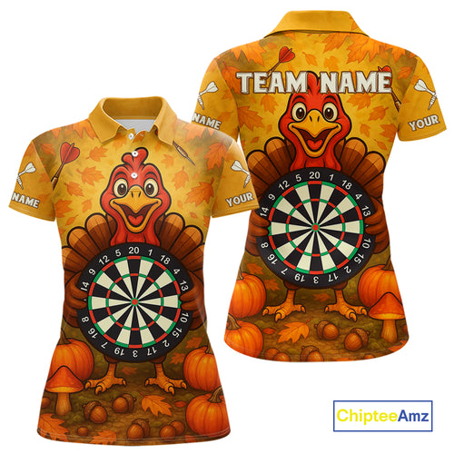 Custom Funny Turkey Dartboard Dart Polo Shirt For Women Autumn Thanksgiving Dart Jersey NYN1457