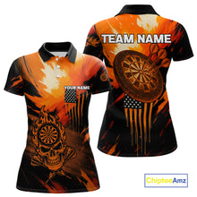 Load image into Gallery viewer, Custom Orange Grunge Skull Dartboard Patriotic Dart Women Polo Jerseys US Flag Dart Shirt NYN1713