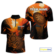 Load image into Gallery viewer, Custom Orange Grunge Skull Dartboard Patriotic Dart Men 1/4-Zip Jerseys US Flag Dart Shirt NYN1713