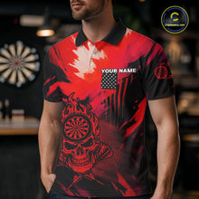 Load image into Gallery viewer, Custom Red Grunge Skull Dartboard Patriotic Dart Men Polo Jerseys US Flag Dart Shirt NYN1714