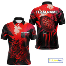 Load image into Gallery viewer, Custom Red Grunge Skull Dartboard Patriotic Dart Men Polo Jerseys US Flag Dart Shirt NYN1714