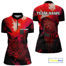 Load image into Gallery viewer, Custom Red Grunge Skull Dartboard Patriotic Dart Women 1/4-Zip Jerseys US Flag Dart Shirt NYN1714