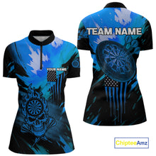 Load image into Gallery viewer, Custom Blue Grunge Skull Dartboard Patriotic Dart Women 1/4-Zip Jerseys US Flag Dart Shirt NYN1715
