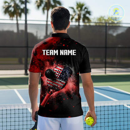 Custom Black And Red Paddle & Ball Pickleball Jerseys Men US Flag Pickleball Shirts NYN2222