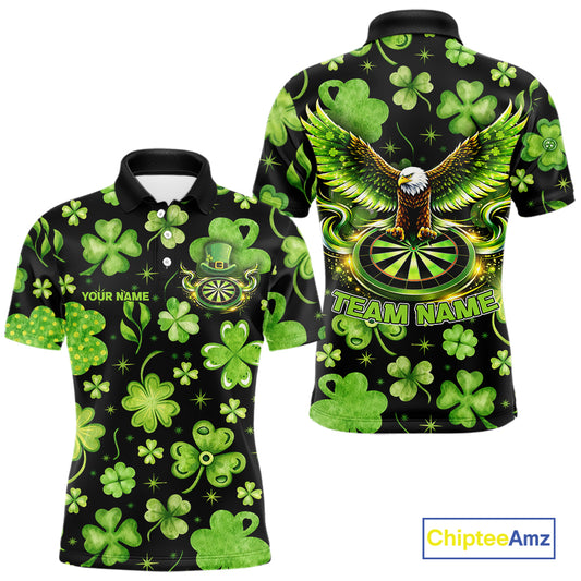 Funny Eagle Dartboard Shamrock Men Darts Polo Shirt Custom St Patrick's Day Darts Team Jersey NYN2531