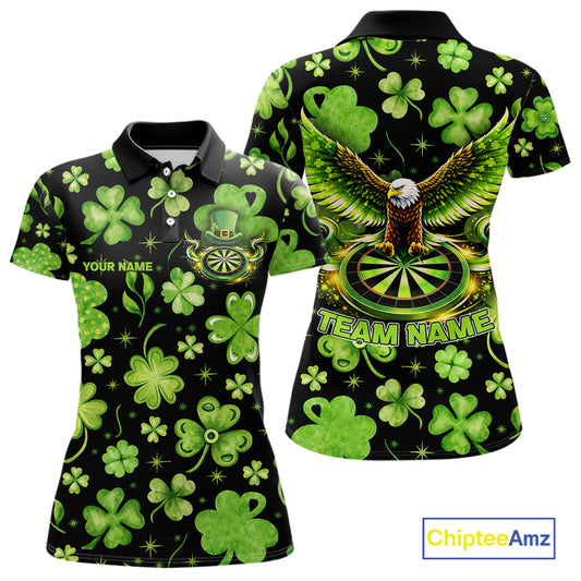 Funny Eagle Dartboard Shamrock Women Darts Polo Shirt Custom St Patrick's Day Darts Team Jersey NYN2531